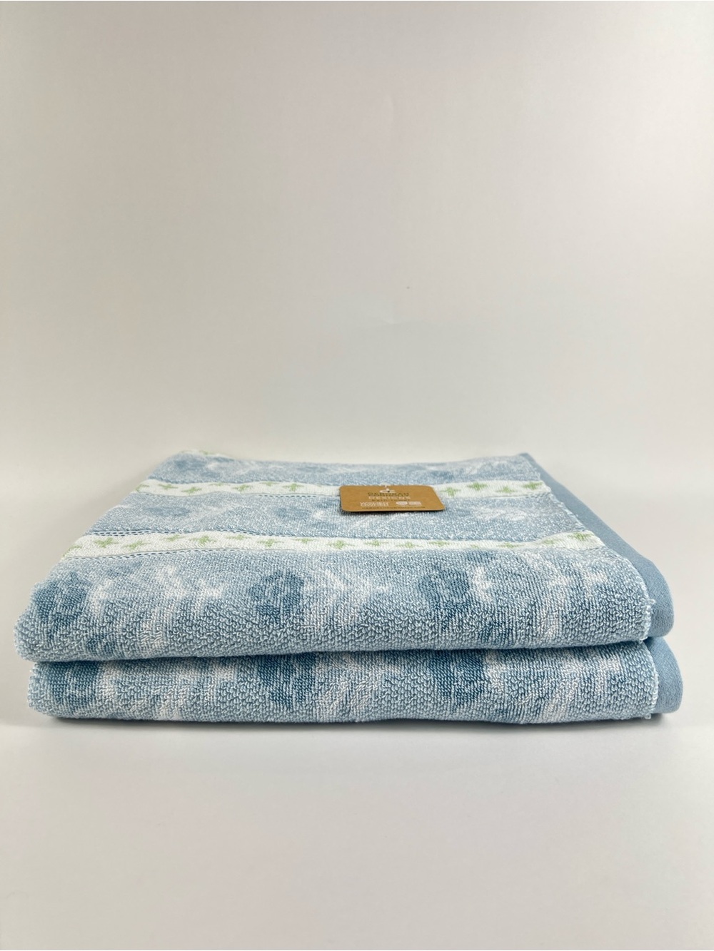 Deborah Connolly Bath Towels Blue White Green Floral Soft Cotton Blend 2 Pc NEW